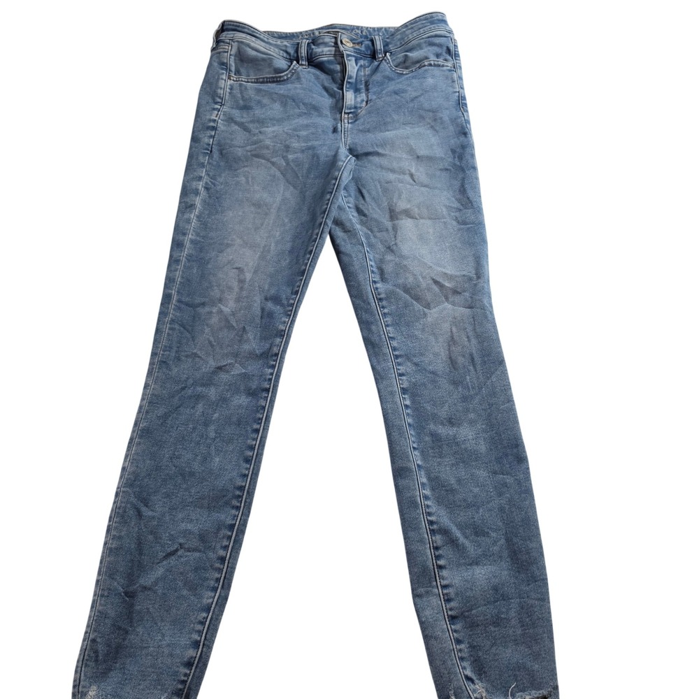 American Eagle Next Level Stretch Skinny Jeans Medium Wash Blue Raw Hem Size 12